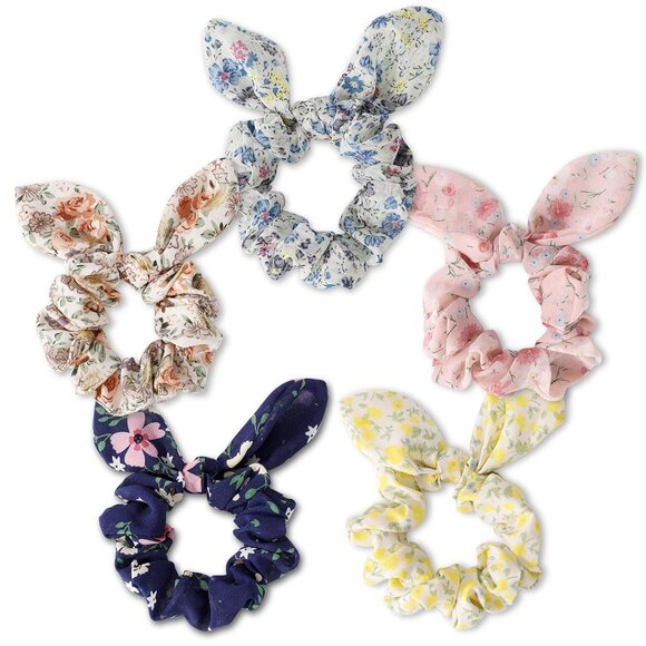 Colorful 5Pcs Bunny Ear Hair Scrunchies - Perfect Hair Holders for Any Occasion - Picture 1 of 7